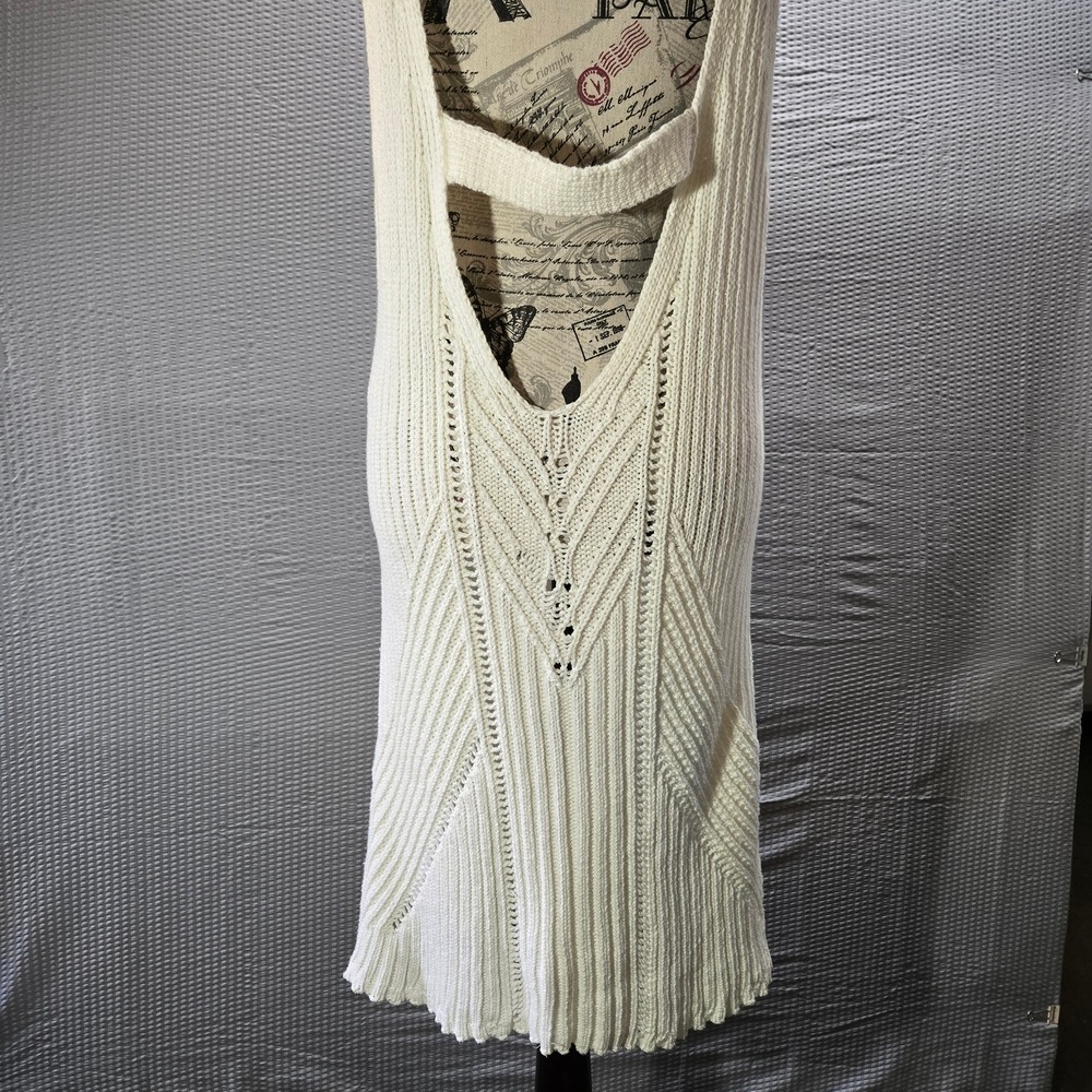 Anthropologie Cream Pointelle Knit Open Back V-Neck Sweater Dress Made in Turkey - Picture 4 of 15